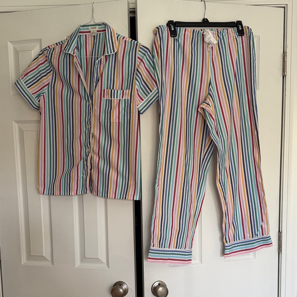 J. Crew Multi-Color Rainbow Stripe Short-Sleeve Pajama Set